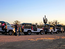 The jeep caravan arrives at our dinner location in the desert