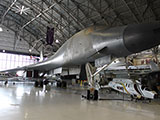 A Rockwell B-1A bomber on display in Hangar 1