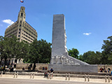 The Alamo Cenotaph monument commemorates the battle at the nearby mission