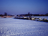 Barracks parking lot with snow