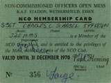 NCO Club Membership Card. Submitted by Chuck Schabel